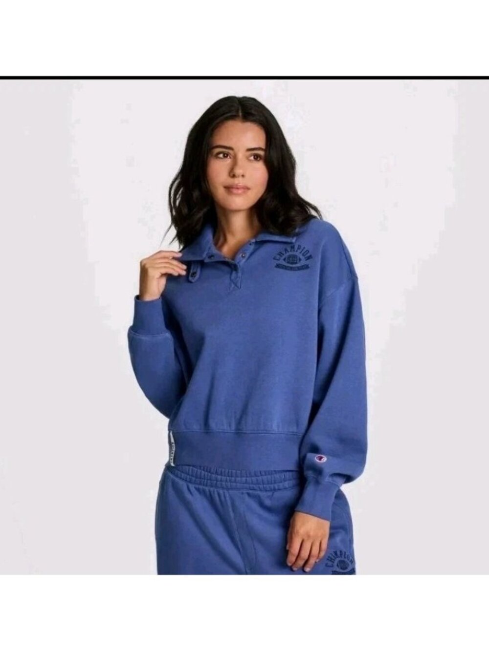 Champion Women's Long Sleeve Fleece 1/4 Snap Pullover - Gray Blue L . NWT. Wl500